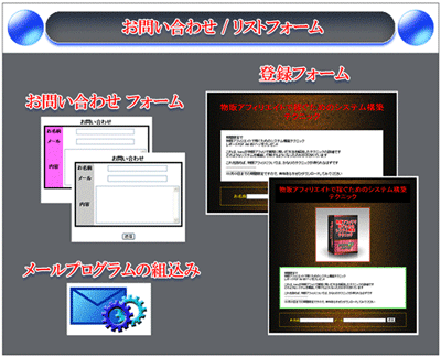 お問い合わせフォーム、リスト取得フォームの設定