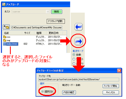 選択ファイルのみアップロード対象